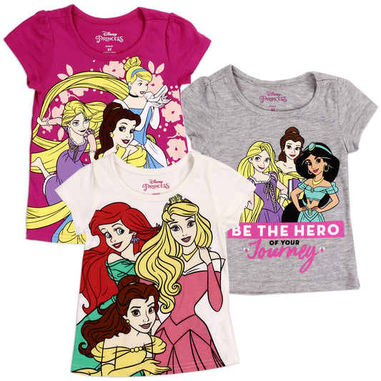 DISNEY PRINCESS Girls Toddler 3-PACK T-Shirts (Pack of 6)