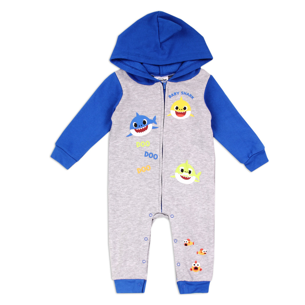 BABY SHARK Boys Infant Hooded Fleece Romper (Pack of 6)