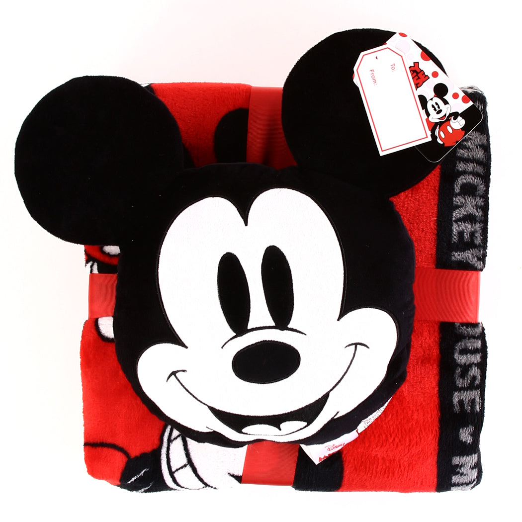 MICKEY MOUSE NOGGINZ Pillow & Full Size Plush Blanket Gift Set (Pack of 3)